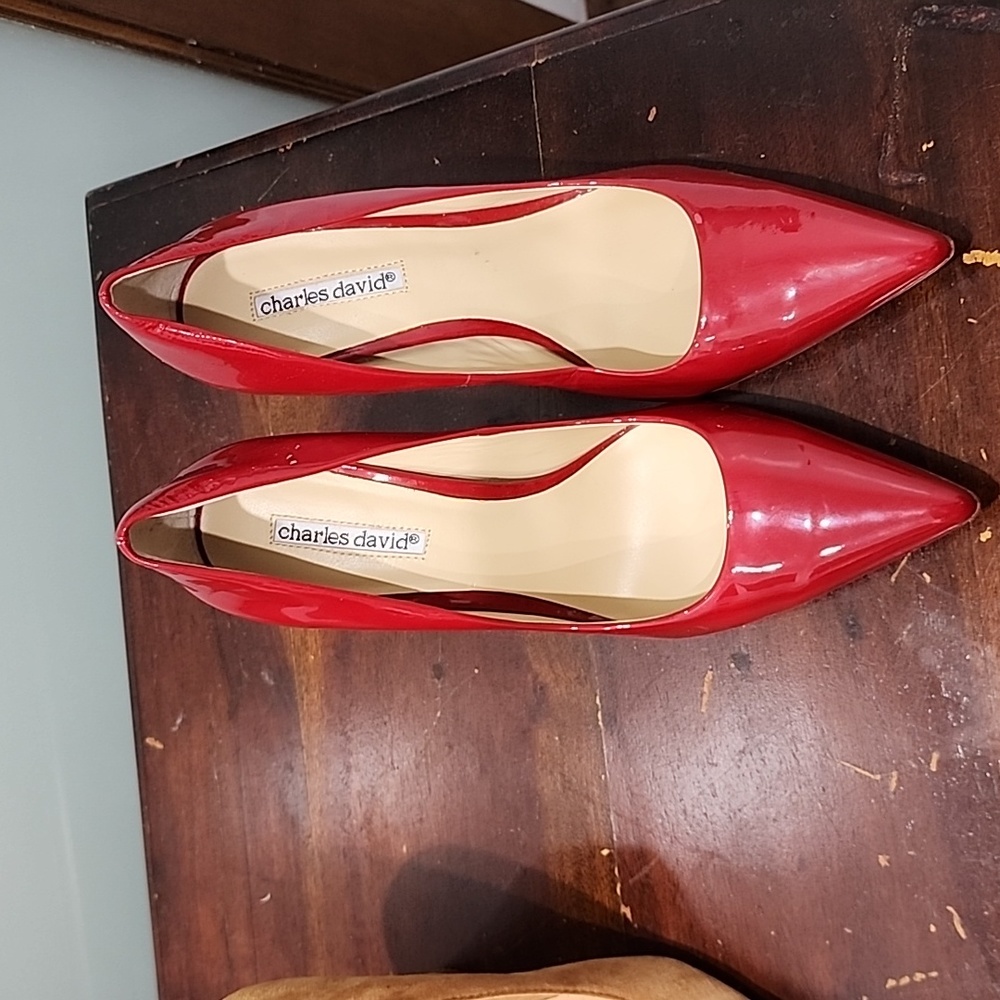 Charles David patent leather pointed toe stilettos